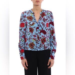 Diane Von Furstenberg Floral Blouse - Blue and Red